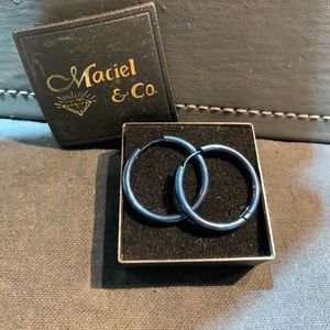 Blue steel hoop earrings